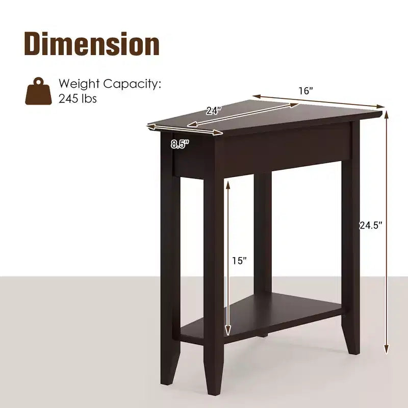 Table d'extrémité à 2 niveaux Costway, table de chevet étroite irrégulière pour canapé avec étagère de rangement