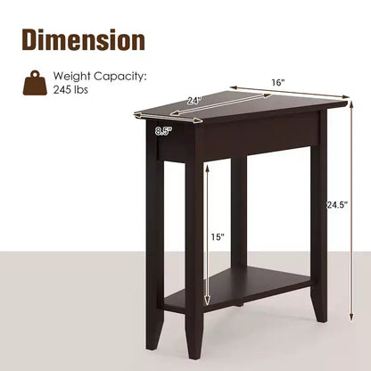 Table d'extrémité à 2 niveaux Costway, table de chevet étroite irrégulière pour canapé avec étagère de rangement