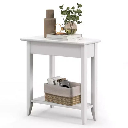 Table d'extrémité à 2 niveaux Costway, table de chevet étroite irrégulière pour canapé avec étagère de rangement