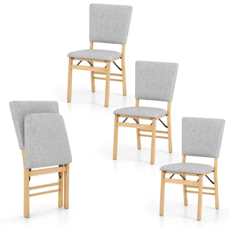 Costway Foldable Dining Chair Set of 4 w/Padded Seat & Tilt Backrest Rubber Wood Legs