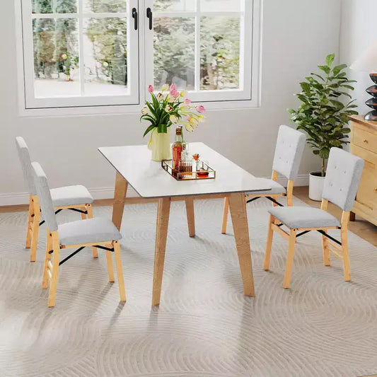 Lot de 4 chaises de salle à manger pliantes Costway avec siège rembourré et dossier inclinable, pieds en bois d'hévéa