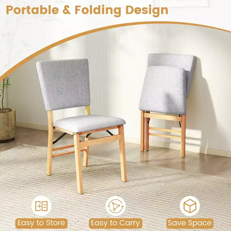 Lot de 4 chaises de salle à manger pliantes Costway avec siège rembourré et dossier inclinable, pieds en bois d'hévéa
