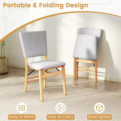 Lot de 4 chaises de salle à manger pliantes Costway avec siège rembourré et dossier inclinable, pieds en bois d'hévéa