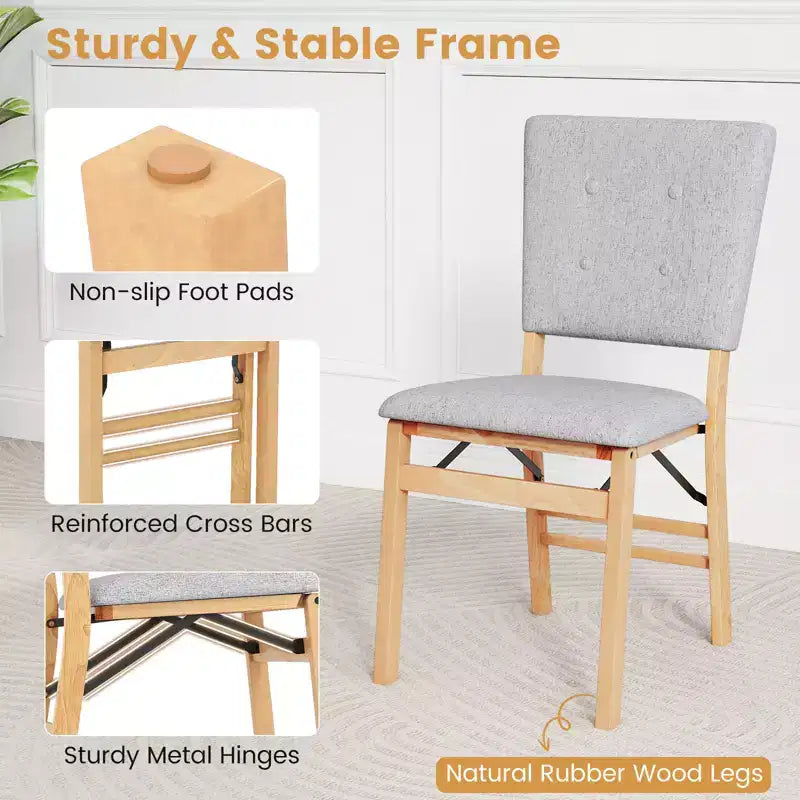 Lot de 4 chaises de salle à manger pliantes Costway avec siège rembourré et dossier inclinable, pieds en bois d'hévéa