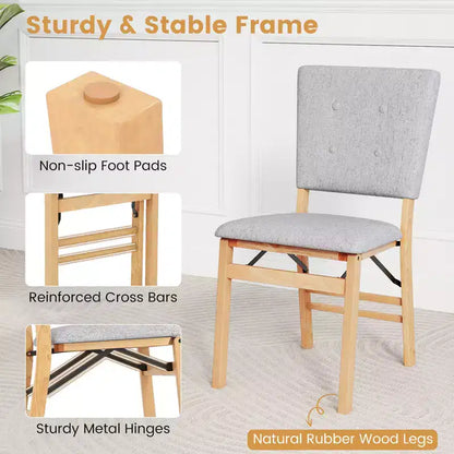 Lot de 4 chaises de salle à manger pliantes Costway avec siège rembourré et dossier inclinable, pieds en bois d'hévéa