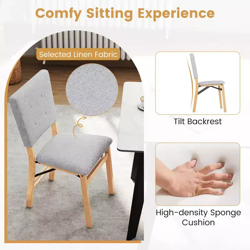 Lot de 4 chaises de salle à manger pliantes Costway avec siège rembourré et dossier inclinable, pieds en bois d'hévéa