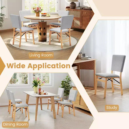 Lot de 4 chaises de salle à manger pliantes Costway avec siège rembourré et dossier inclinable, pieds en bois d'hévéa