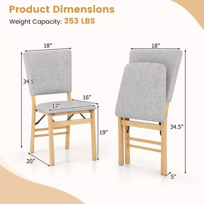 Lot de 4 chaises de salle à manger pliantes Costway avec siège rembourré et dossier inclinable, pieds en bois d'hévéa