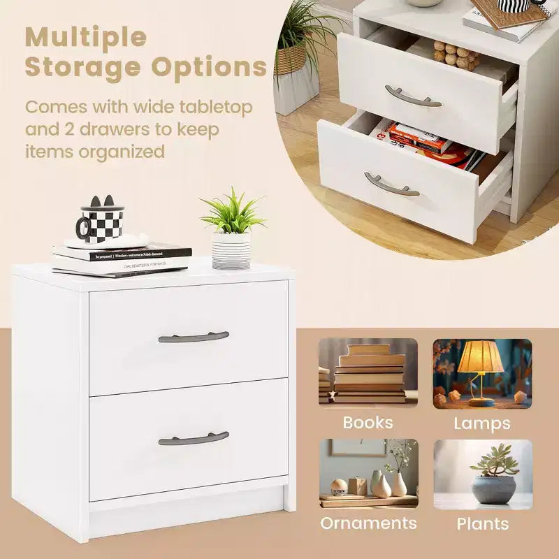 Costway Lot de 2 tables de chevet modernes à 2 tiroirs avec rangement pour salon et chambre à coucher