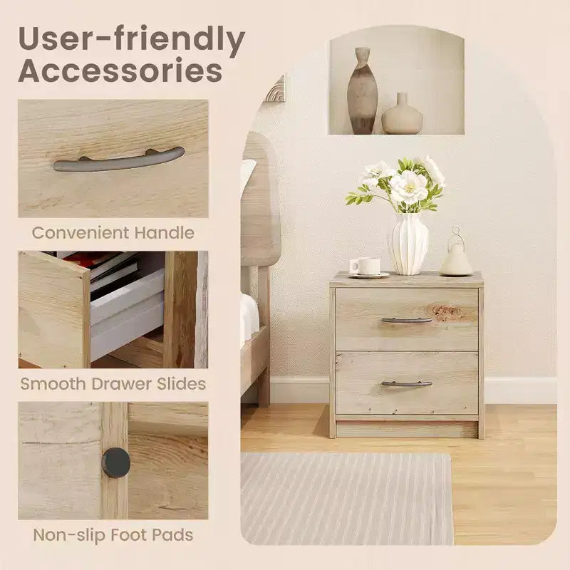 Costway Lot de 2 tables de chevet modernes à 2 tiroirs avec rangement pour salon et chambre à coucher