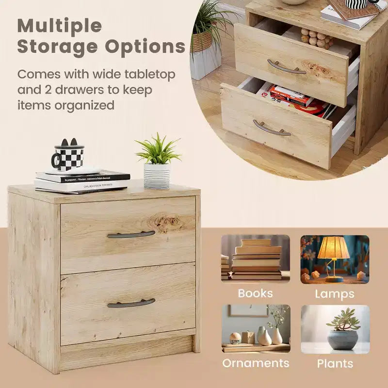 Costway Lot de 2 tables de chevet modernes à 2 tiroirs avec rangement pour salon et chambre à coucher