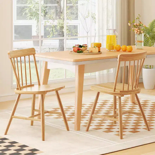 Lot de 2 chaises de salle à manger Costway – Chaises de cuisine de ferme avec structure en bois d'hévéa et assise large