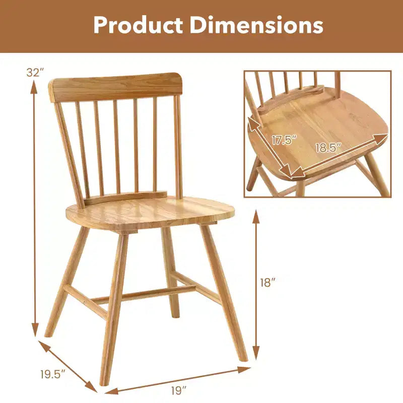 Lot de 2 chaises de salle à manger Costway – Chaises de cuisine de ferme avec structure en bois d'hévéa et assise large