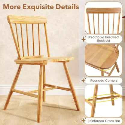 Lot de 2 chaises de salle à manger Costway – Chaises de cuisine de ferme avec structure en bois d'hévéa et assise large