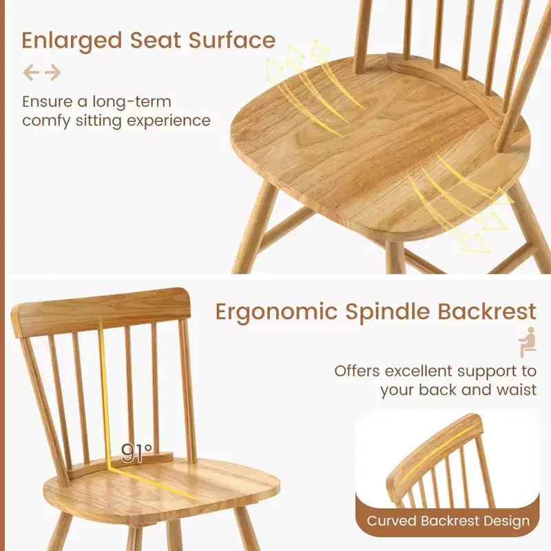 Lot de 2 chaises de salle à manger Costway – Chaises de cuisine de ferme avec structure en bois d'hévéa et assise large