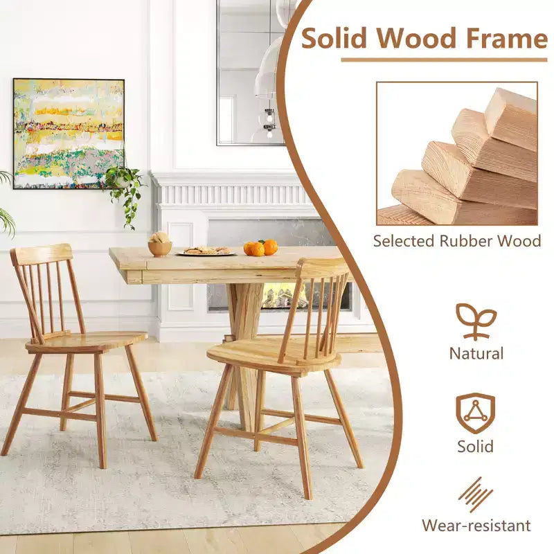 Lot de 2 chaises de salle à manger Costway – Chaises de cuisine de ferme avec structure en bois d'hévéa et assise large