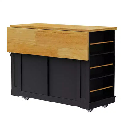 Îlot de cuisine avec 2 tabourets de bar, Chariot de rangement de cuisine à roulettes avec abattant, Îlot de cuisine roulant avec tiroirs et prise de courant
