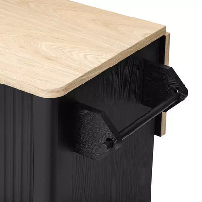 Îlot de cuisine cannelé avec abattant, îlot de cuisine de style campagnard sur roulettes avec étagère de rangement, chariot de cuisine roulant avec porte-serviettes pour salle à manger