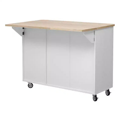Îlot de cuisine cannelé avec abattant, îlot de cuisine de style campagnard sur roulettes avec étagère de rangement, chariot de cuisine roulant avec porte-serviettes pour salle à manger