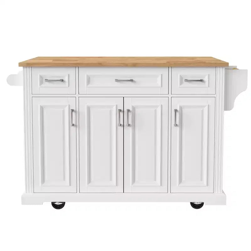 Grand îlot de cuisine avec rabat abattant, chariot de cuisine roulant à 4 roues avec portes et 3 tiroirs, îlot de cuisine avec rangement pour salle à manger