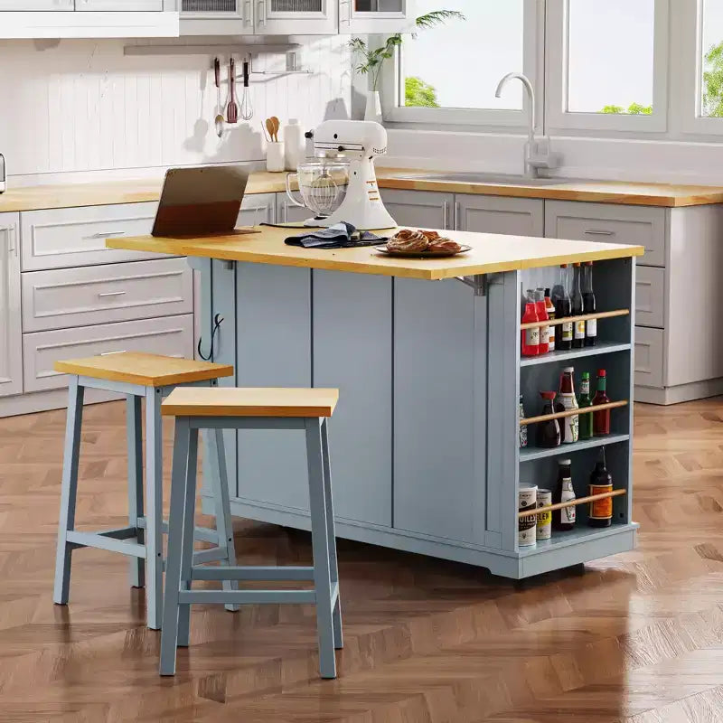 Grand îlot de cuisine avec rabat et prise de courant, chariot de cuisine roulant à 5 roues avec porte, étagère de rangement interne et étagères latérales