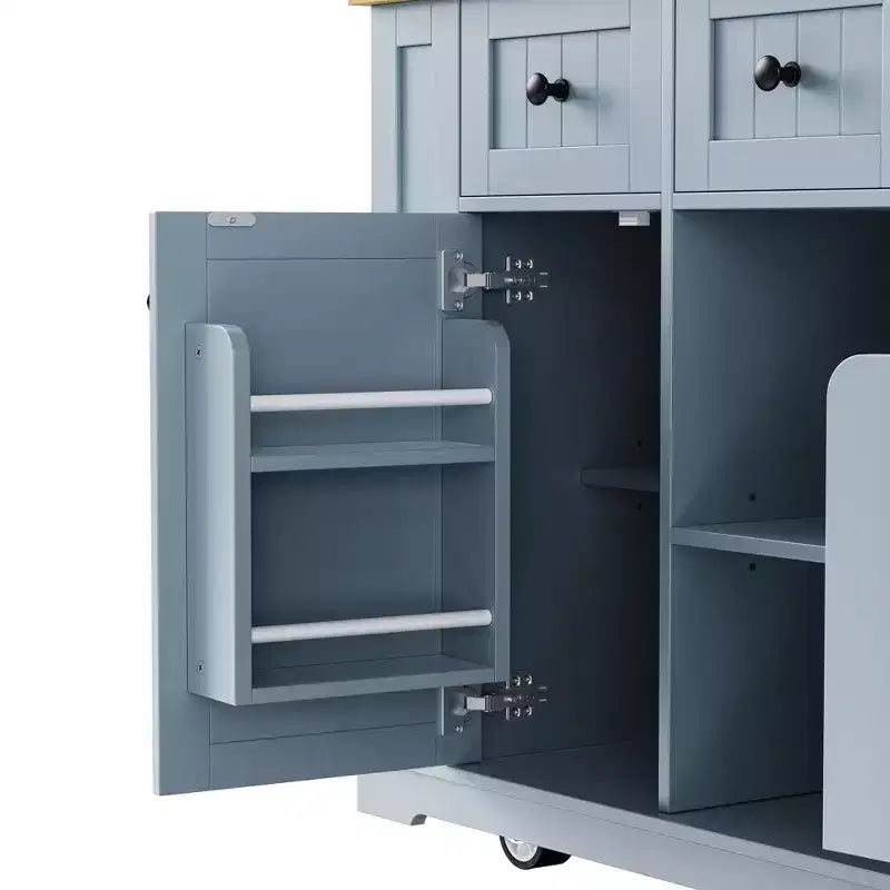 Grand îlot de cuisine avec rabat et prise de courant, chariot de cuisine roulant à 5 roues avec porte, étagère de rangement interne et étagères latérales