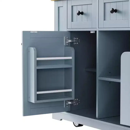 Grand îlot de cuisine avec rabat et prise de courant, chariot de cuisine roulant à 5 roues avec porte, étagère de rangement interne et étagères latérales