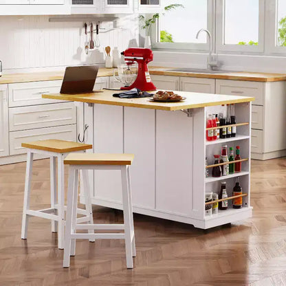 Grand îlot de cuisine avec rabat et prise de courant, chariot de cuisine roulant à 5 roues avec porte, étagère de rangement interne et étagères latérales