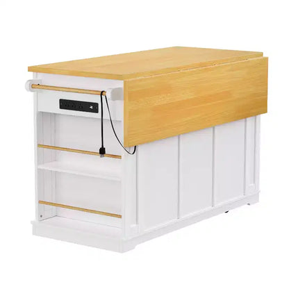 Grand îlot de cuisine avec rabat et prise de courant, chariot de cuisine roulant à 5 roues avec porte, étagère de rangement interne et étagères latérales