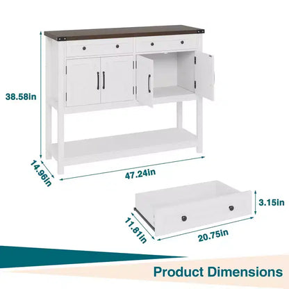 Buffet de rangement, meuble de bar à café moderne style ferme avec 4 portes, 2 tiroirs et une étagère ouverte, table console en bois pour cuisine, salon
