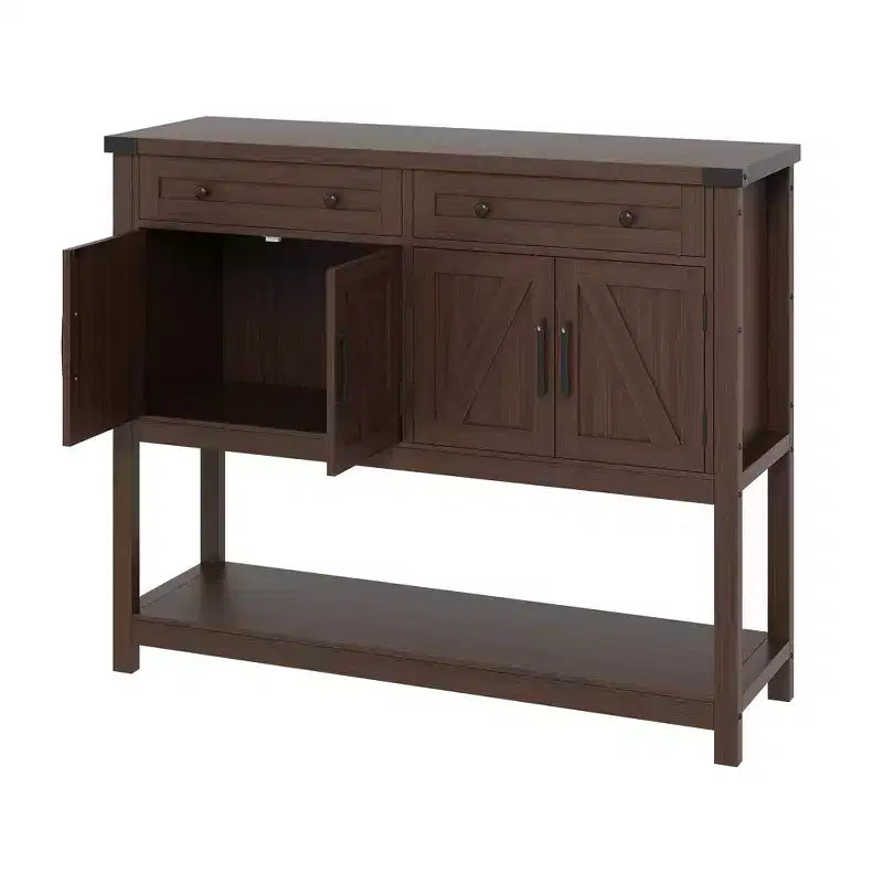 Buffet de rangement, meuble de bar à café moderne style ferme avec 4 portes, 2 tiroirs et une étagère ouverte, table console en bois pour cuisine, salon