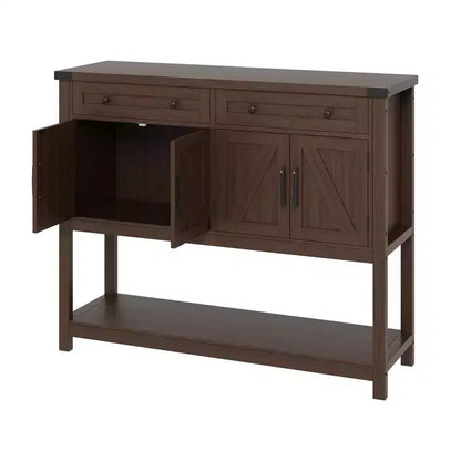 Buffet de rangement, meuble de bar à café moderne style ferme avec 4 portes, 2 tiroirs et une étagère ouverte, table console en bois pour cuisine, salon