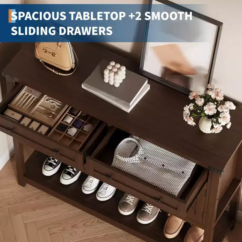 Buffet de rangement, meuble de bar à café moderne style ferme avec 4 portes, 2 tiroirs et une étagère ouverte, table console en bois pour cuisine, salon