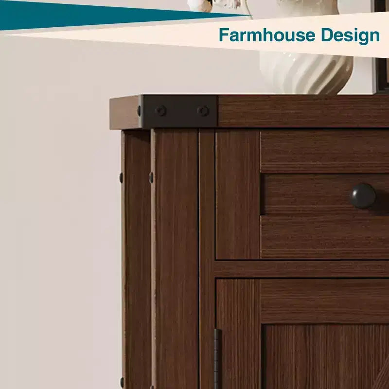 Buffet de rangement, meuble de bar à café moderne style ferme avec 4 portes, 2 tiroirs et une étagère ouverte, table console en bois pour cuisine, salon