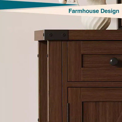 Buffet de rangement, meuble de bar à café moderne style ferme avec 4 portes, 2 tiroirs et une étagère ouverte, table console en bois pour cuisine, salon