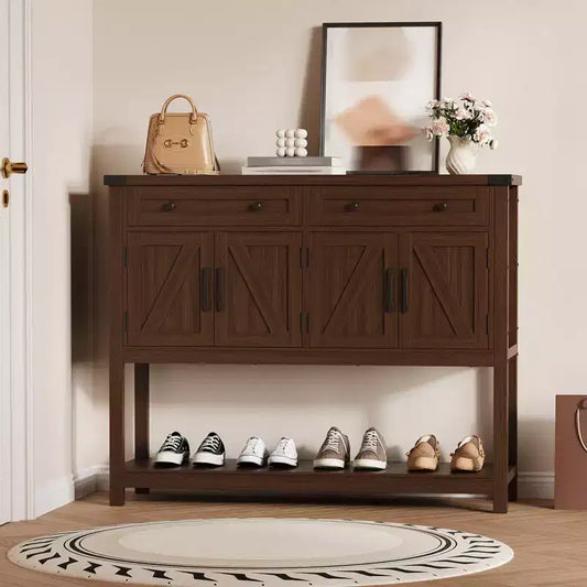 Sideboard Buffet Cabinet, Modern Farmhouse Coffee Bar Cabinet w/4 Doors, 2 Drawers & an Open Shelf, Wooden Console Table for Kitchen, Living Room