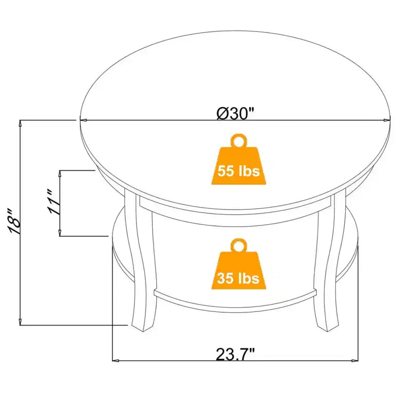 Table basse ronde de 30", table centrale en bois à 2 niveaux, table d'appoint circulaire, table d'appoint de canapé pour salon, chambre, appartement, bureau