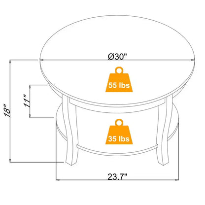 Table basse ronde de 30", table centrale en bois à 2 niveaux, table d'appoint circulaire, table d'appoint de canapé pour salon, chambre, appartement, bureau