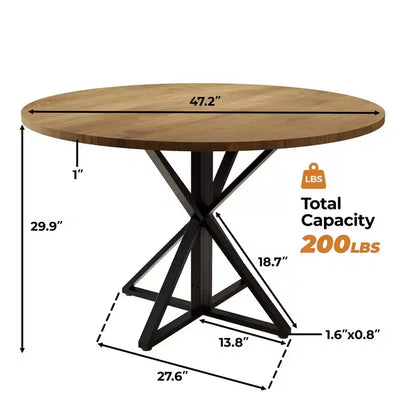 GustoWave Table à manger ronde de 47 pouces pour 4 à 6 personnes, Table de cuisine de style ferme avec plateau en bois et base piédestal en métal pour salle à manger, salon
