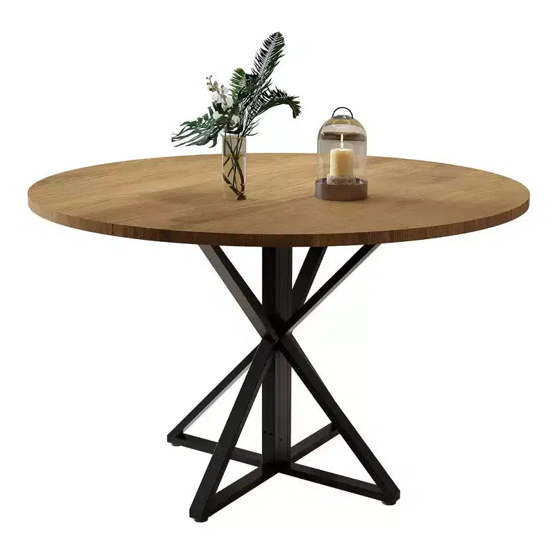 GustoWave Table à manger ronde de 47 pouces pour 4 à 6 personnes, Table de cuisine de style ferme avec plateau en bois et base piédestal en métal pour salle à manger, salon