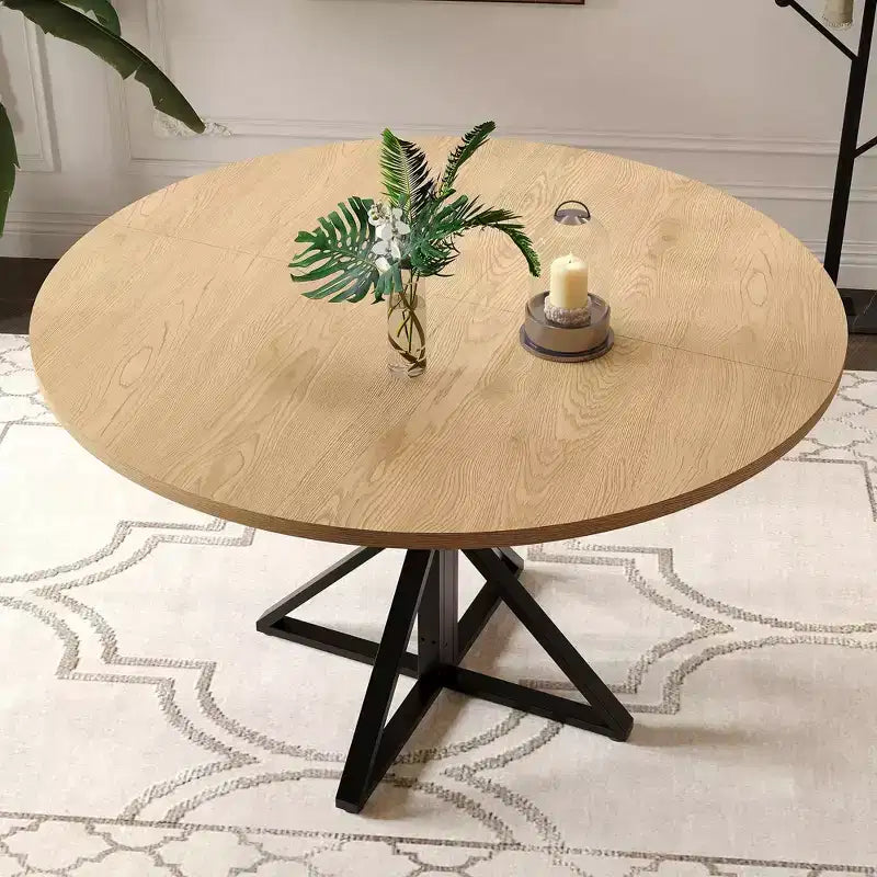 GustoWave Table à manger ronde de 47 pouces pour 4 à 6 personnes, Table de cuisine de style ferme avec plateau en bois et base piédestal en métal pour salle à manger, salon