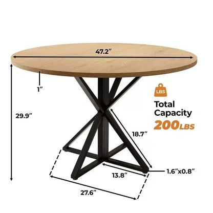 GustoWave Table à manger ronde de 47 pouces pour 4 à 6 personnes, Table de cuisine de style ferme avec plateau en bois et base piédestal en métal pour salle à manger, salon