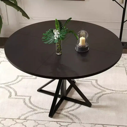 GustoWave Table à manger ronde de 47 pouces pour 4 à 6 personnes, Table de cuisine de style ferme avec plateau en bois et base piédestal en métal pour salle à manger, salon