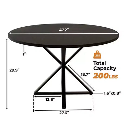 GustoWave Table à manger ronde de 47 pouces pour 4 à 6 personnes, Table de cuisine de style ferme avec plateau en bois et base piédestal en métal pour salle à manger, salon