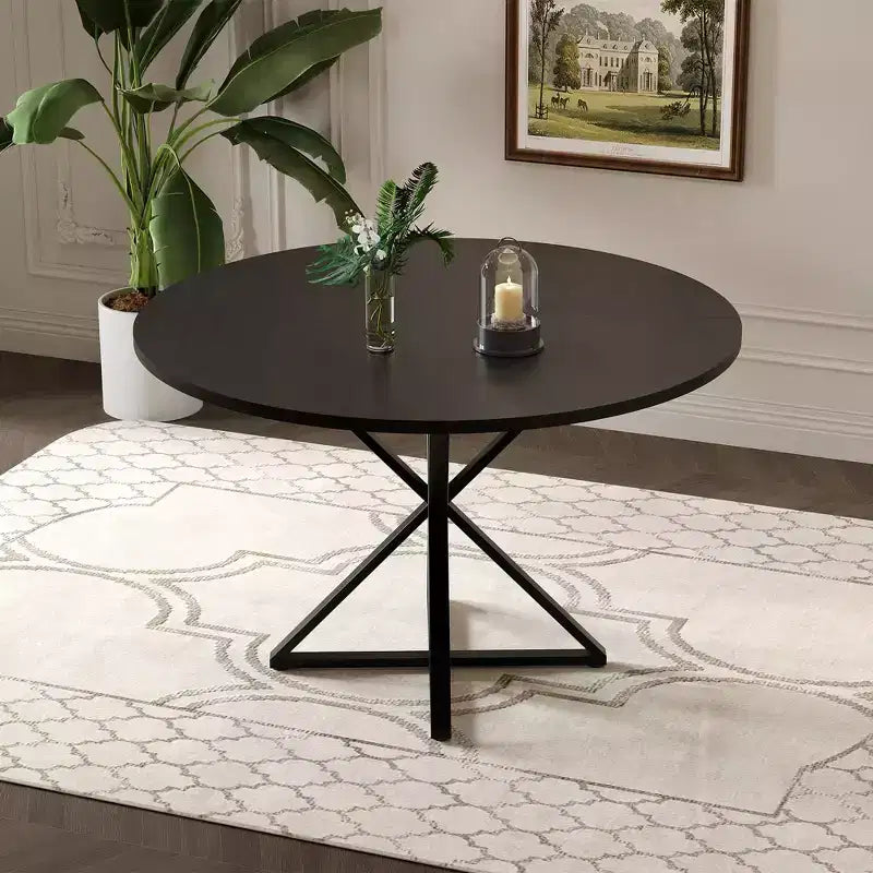 GustoWave Table à manger ronde de 47 pouces pour 4 à 6 personnes, Table de cuisine de style ferme avec plateau en bois et base piédestal en métal pour salle à manger, salon