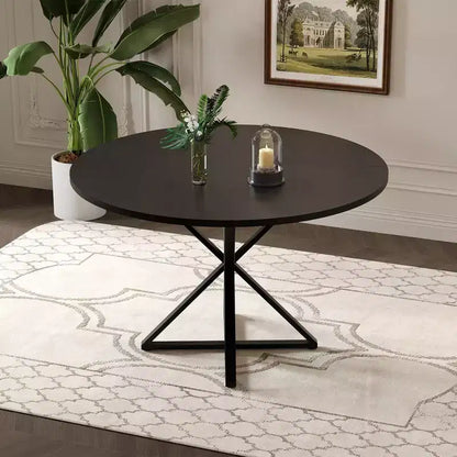 GustoWave Table à manger ronde de 47 pouces pour 4 à 6 personnes, Table de cuisine de style ferme avec plateau en bois et base piédestal en métal pour salle à manger, salon