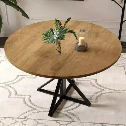 GustoWave Table à manger ronde de 47 pouces pour 4 à 6 personnes, Table de cuisine de style ferme avec plateau en bois et base piédestal en métal pour salle à manger, salon