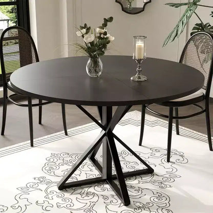 GustoWave 47 Inch Round Dining Table for 4-6, Farmhouse Kitchen Table with Wood Top & Metal Pedestal Base for Dining Room, Living Room