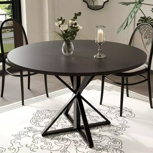 GustoWave 47 Inch Round Dining Table for 4-6, Farmhouse Kitchen Table with Wood Top & Metal Pedestal Base for Dining Room, Living Room