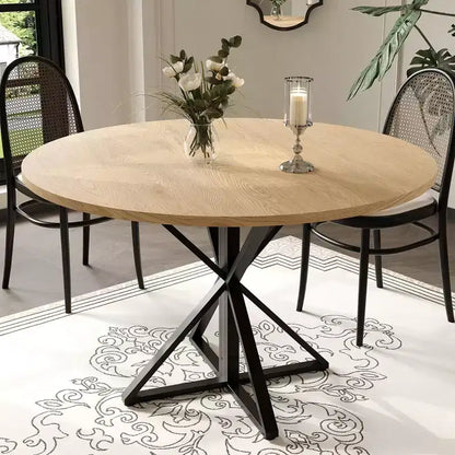 GustoWave Table à manger ronde de 47 pouces pour 4 à 6 personnes, Table de cuisine de style ferme avec plateau en bois et base piédestal en métal pour salle à manger, salon